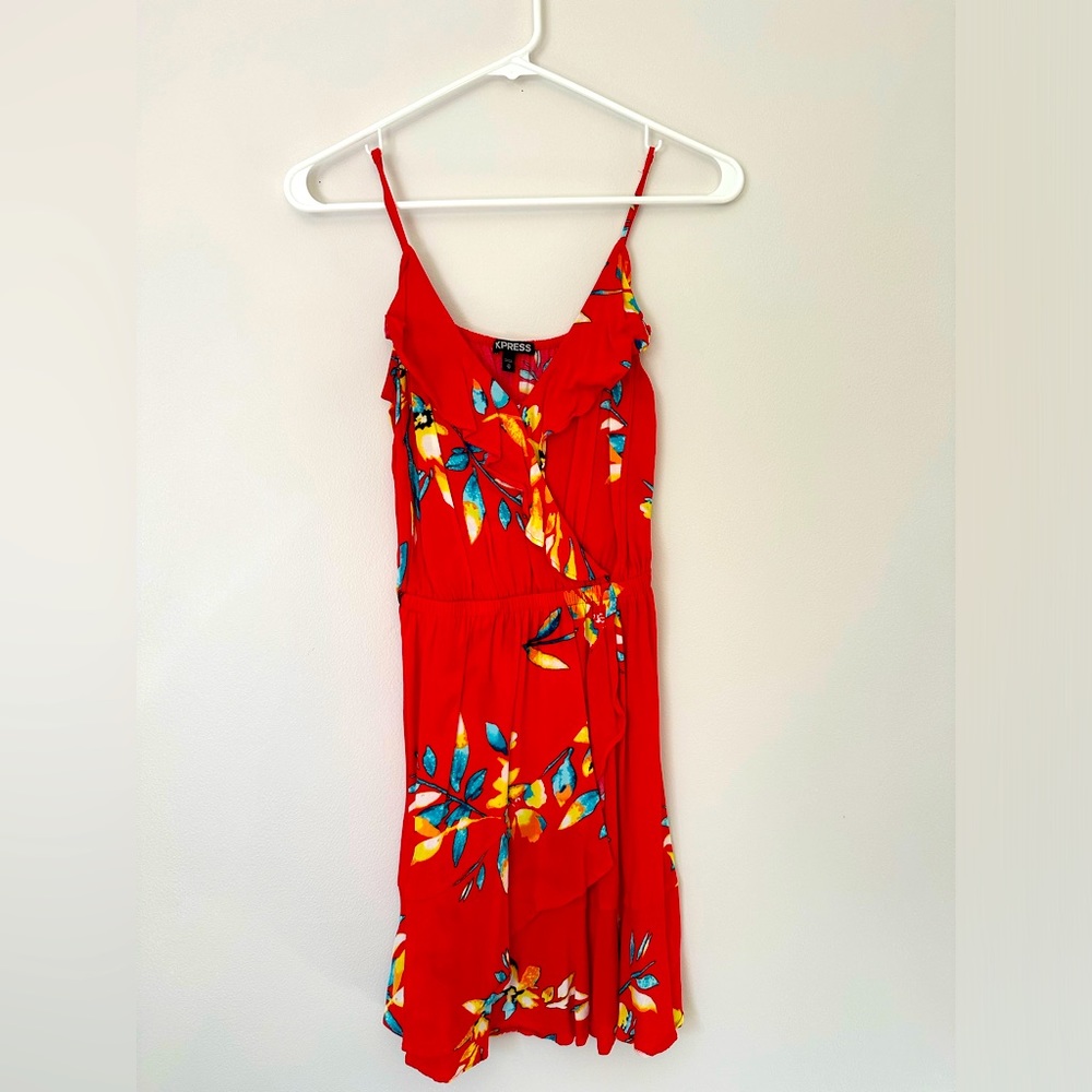 Express XS Floral/Tropical Red Sundress